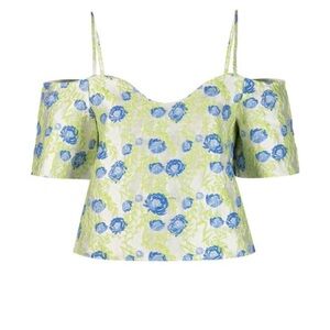 GANNI FLORAL JACQUARD OFF THE SHOULDER
